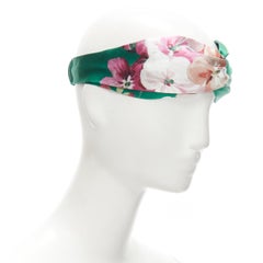 new GUCCI Blooms 100% silk green pink blossom print silk knit turban head scarf