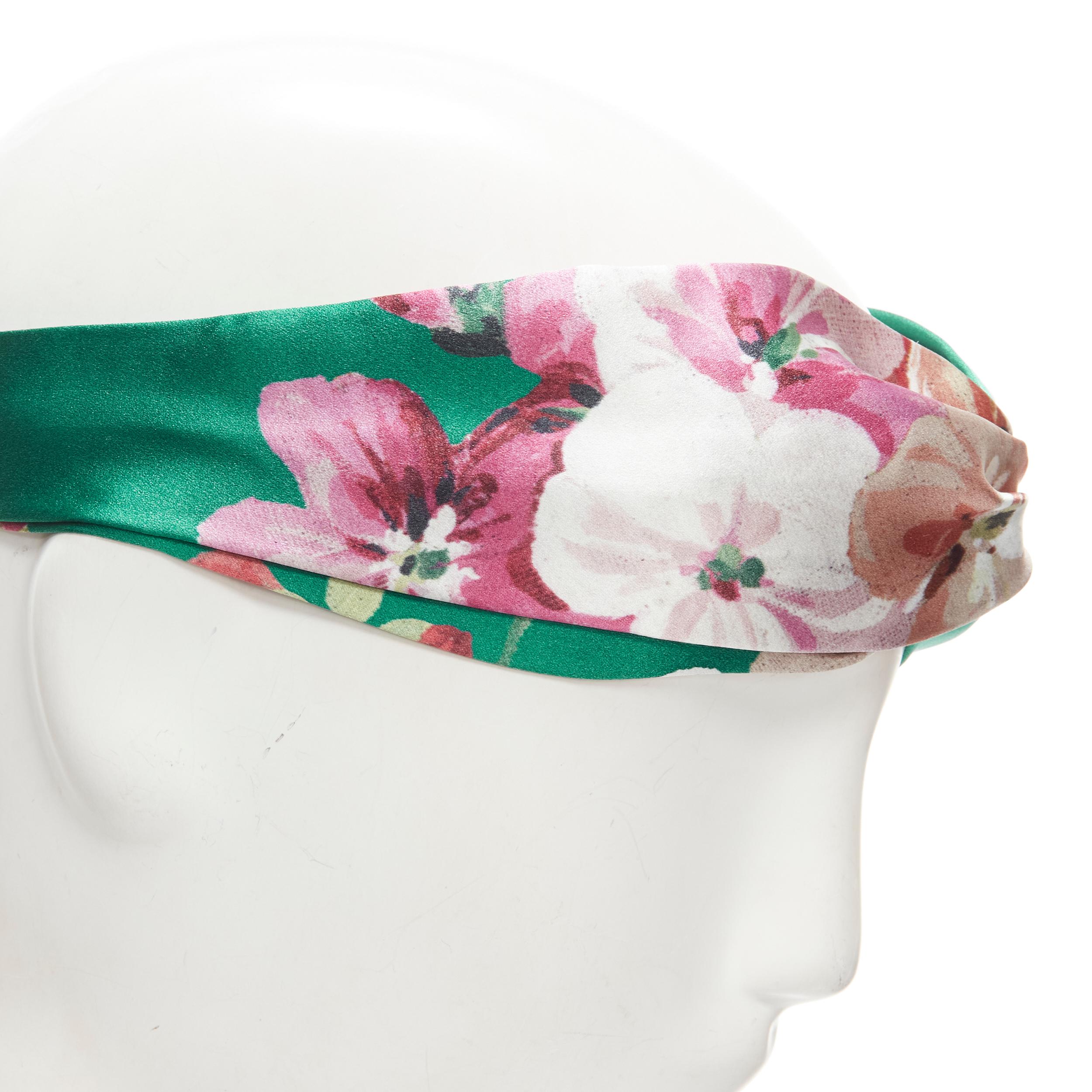 new GUCCI Blooms 100% silk green pink blossom print silk knit turban head scarf In New Condition In Hong Kong, NT