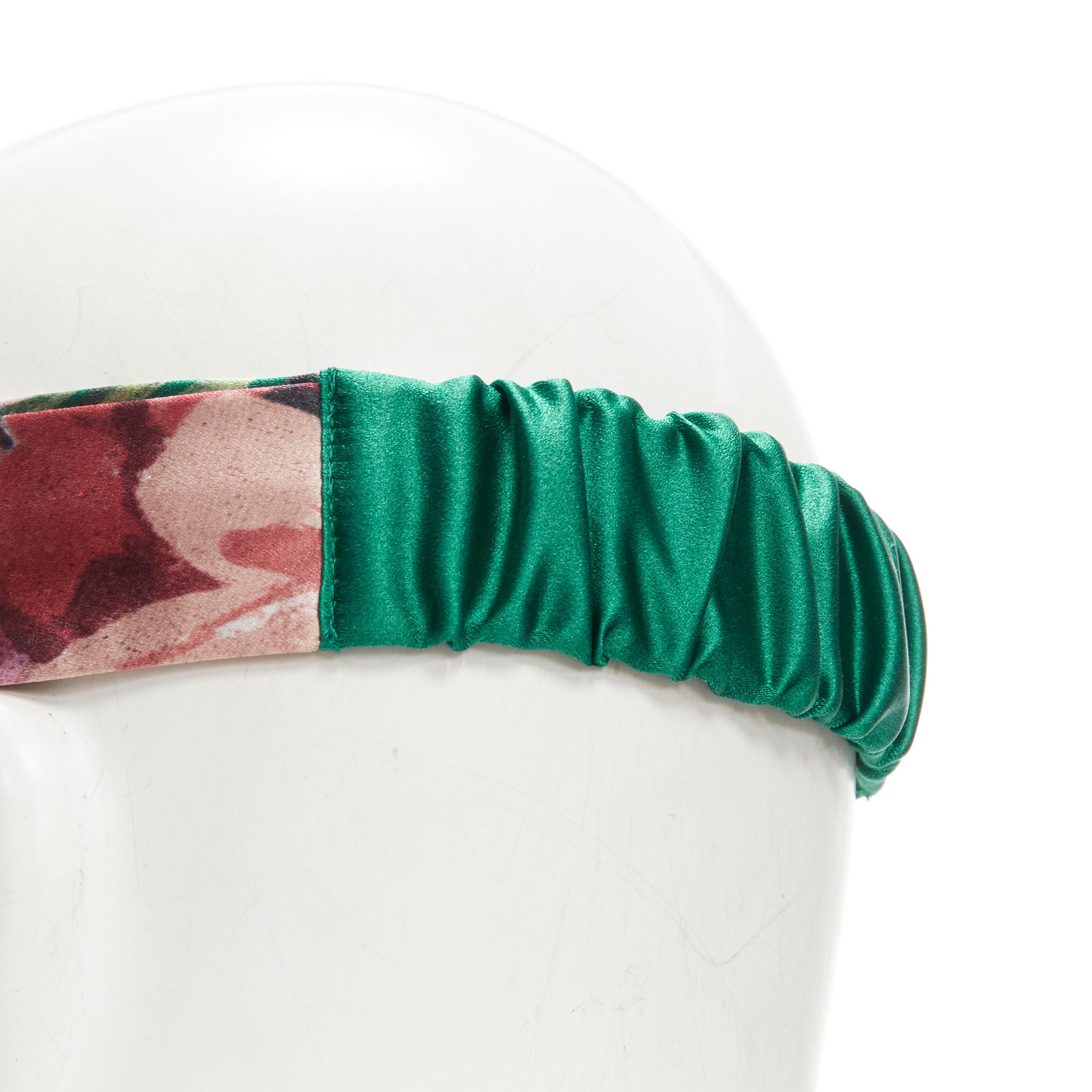new GUCCI Blooms 100% silk green pink blossom print silk knit turban head scarf 1