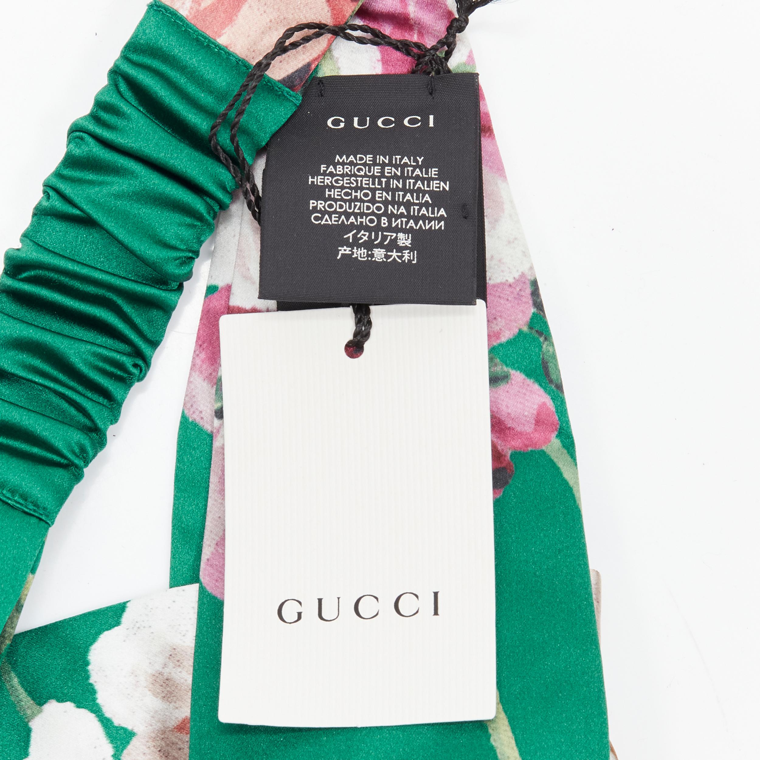 new GUCCI Blooms 100% silk green pink blossom print silk knit turban head scarf 2