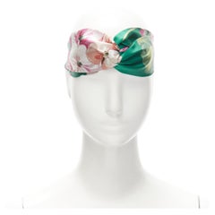 nouveau GUCCI Blooms 100% silk green pink blossom print silk knit turban head scarf