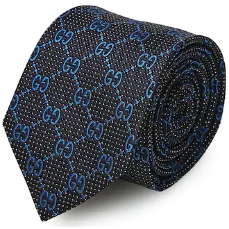 NEW Gucci Blue Monogram GG Silk Neck Tie For Sale at 1stDibs | blue gucci  tie, gucci blue tie, gucci mens tie