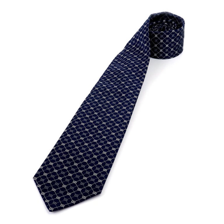 NEW Gucci Blue Monogram GG Silk Neck Tie For Sale at 1stDibs