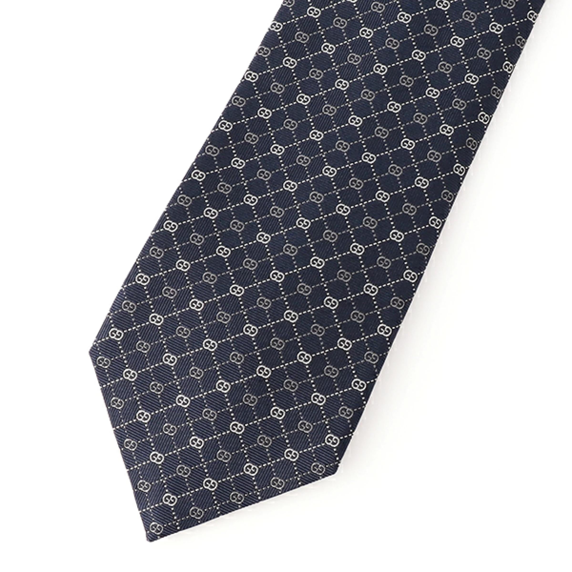 Black NEW Gucci Blue Monogram GG Silk Neck Tie For Sale