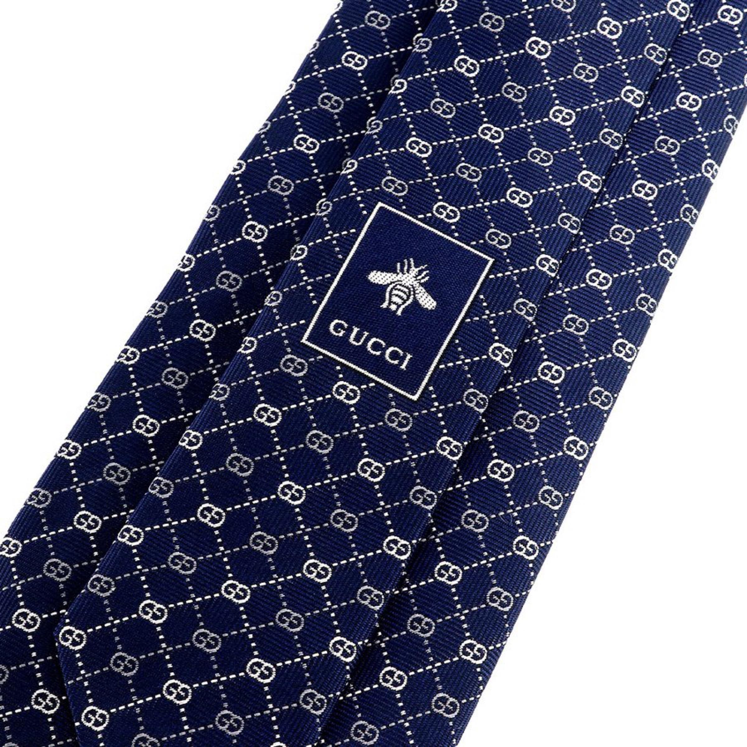 NEW Gucci Blue Monogram GG Silk Neck Tie For Sale 1
