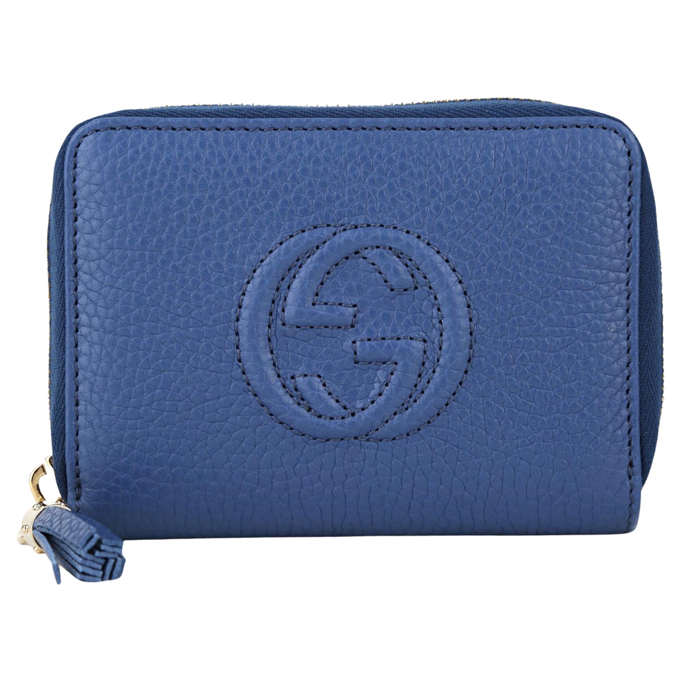 NEW Gucci Blue Soho Small Leather Coin Purse Wallet For Sale