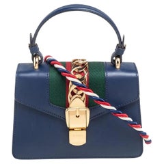 NEW Gucci Blue Sylvie Top Handle Leather Crossbody Shoulder Bag