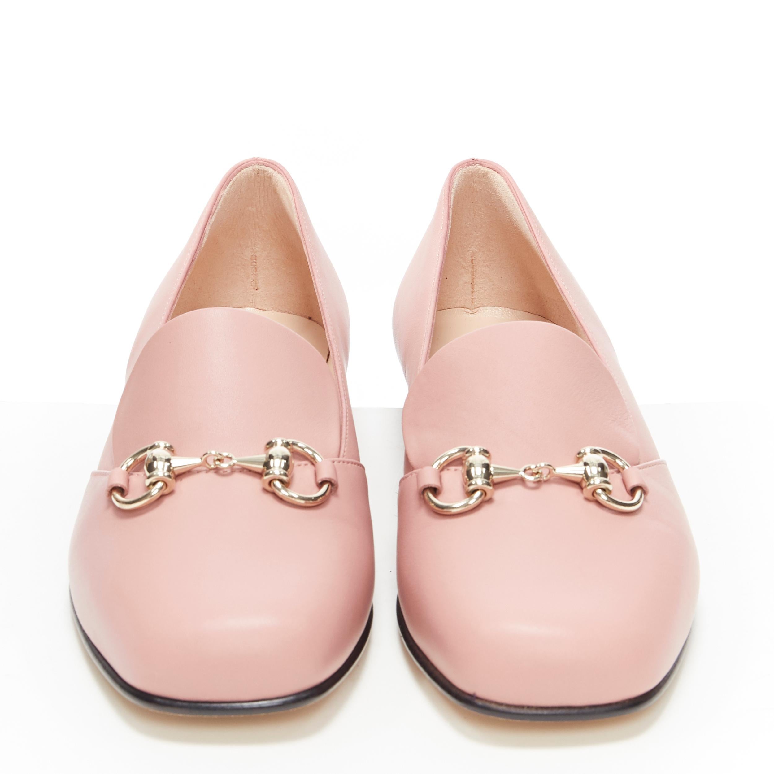 nuevo GUCCI blush pink leather gold horsebit round toe flat loafer shoes EU36 Beige