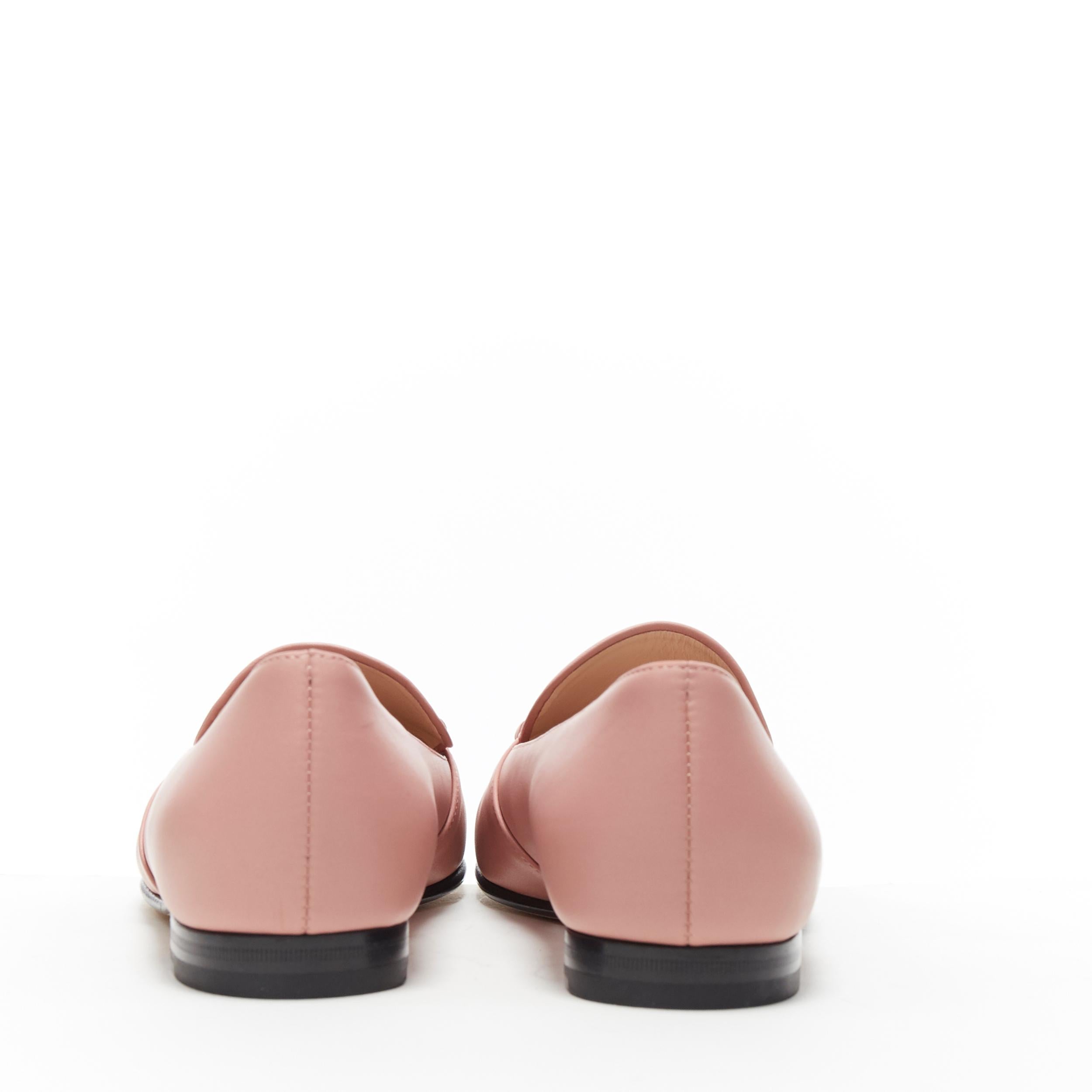 De las mujeres nuevo GUCCI blush pink leather gold horsebit round toe flat loafer shoes EU36