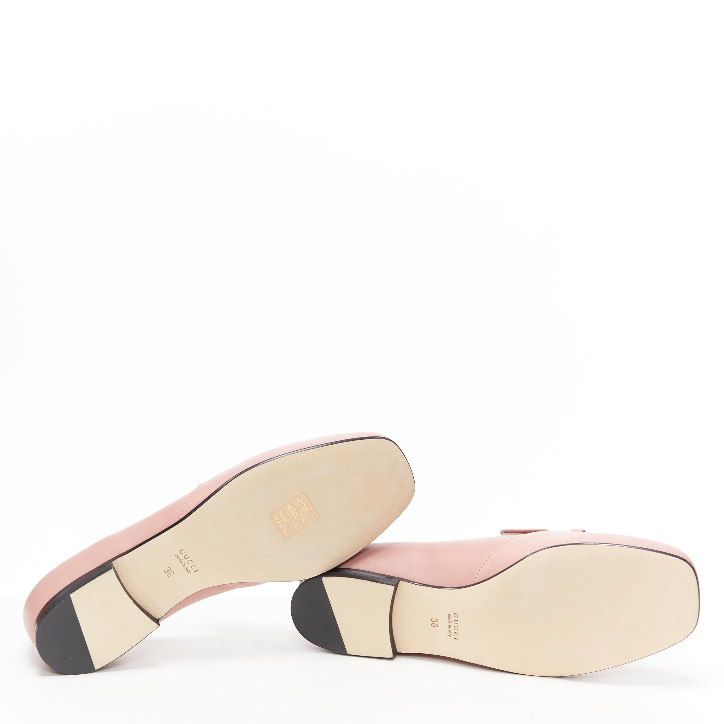 nuevo GUCCI blush pink leather gold horsebit round toe flat loafer shoes EU36 1