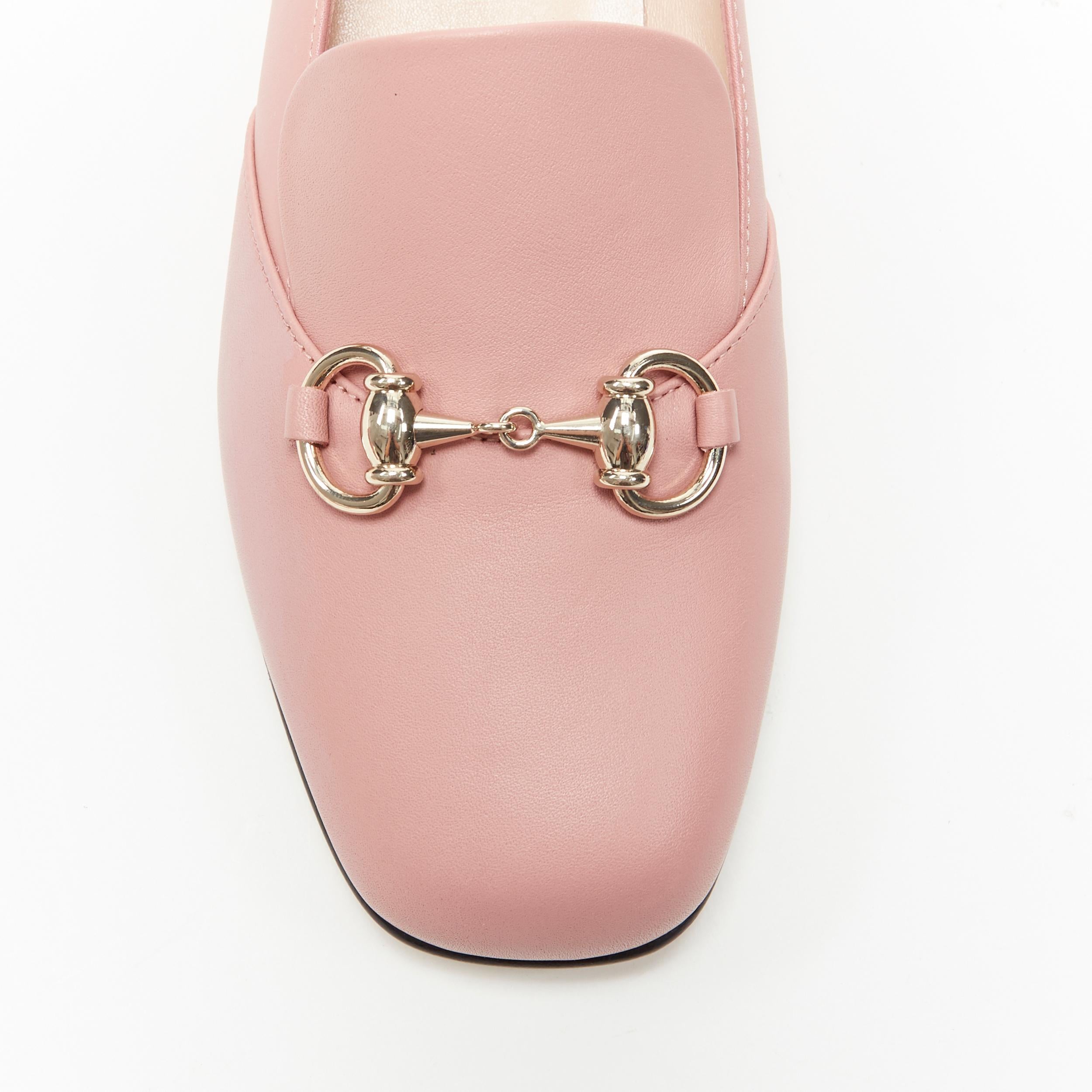 nuevo GUCCI blush pink leather gold horsebit round toe flat loafer shoes EU36 2