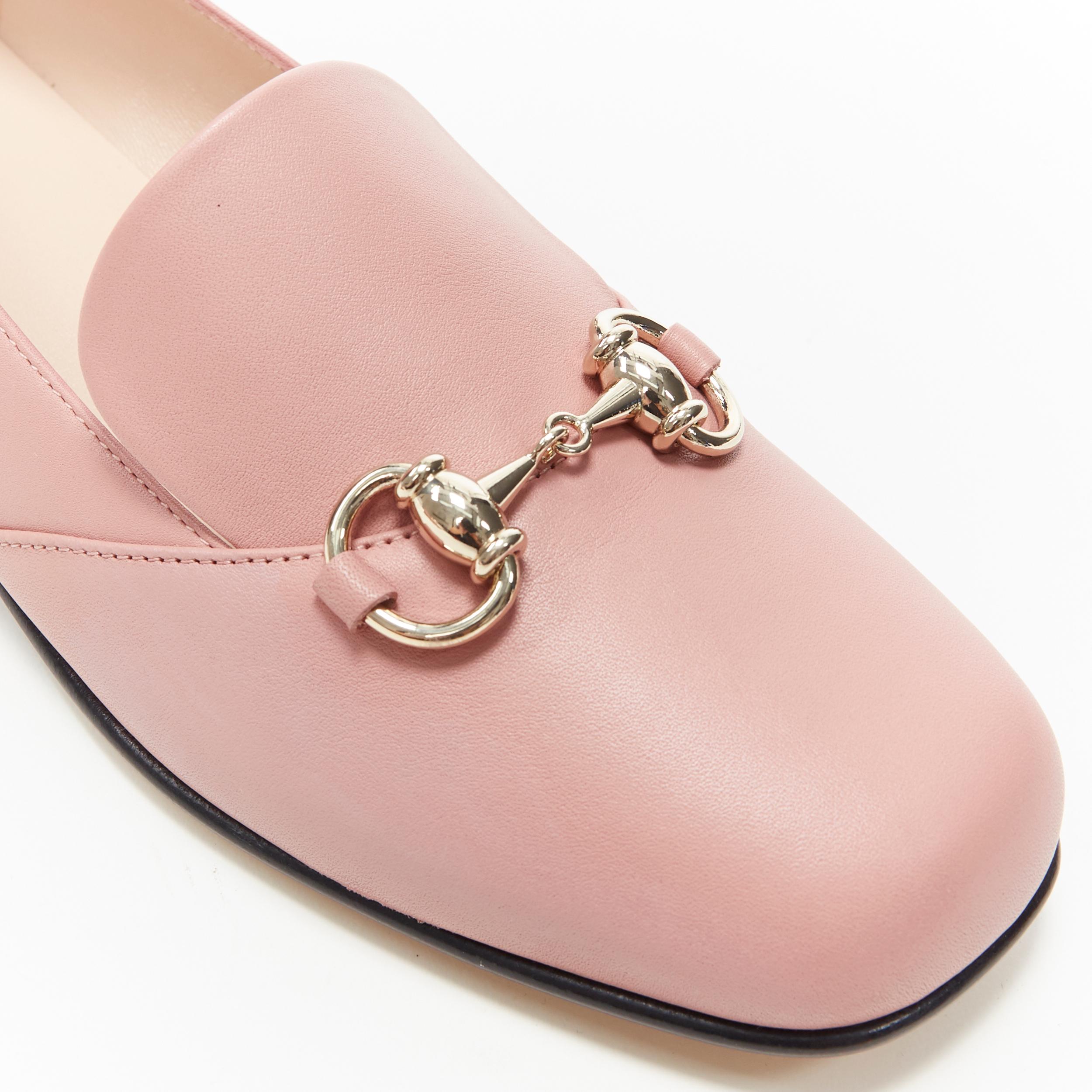 nuevo GUCCI blush pink leather gold horsebit round toe flat loafer shoes EU36 3