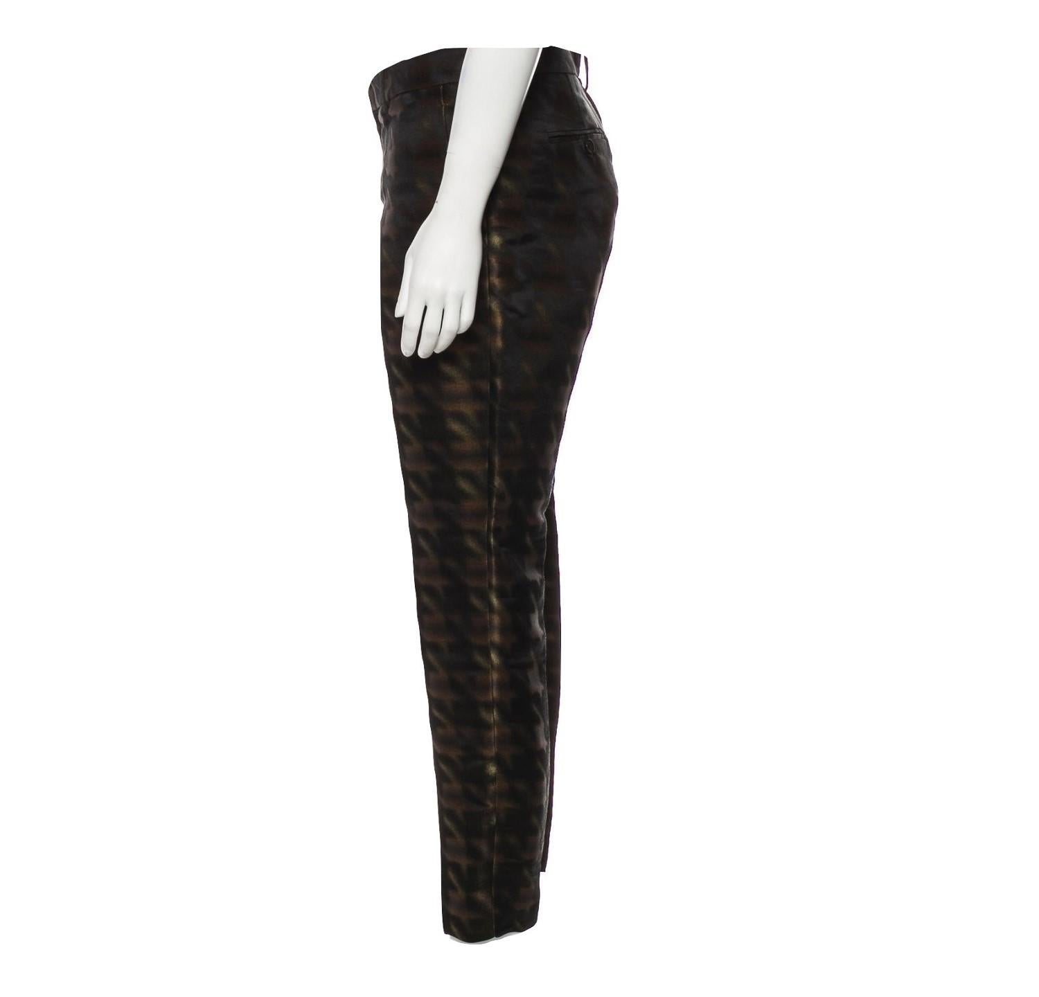 New Rare Gucci Brown & Black Silk Abstract Runway Pants F/W 2013 Sz 42  5