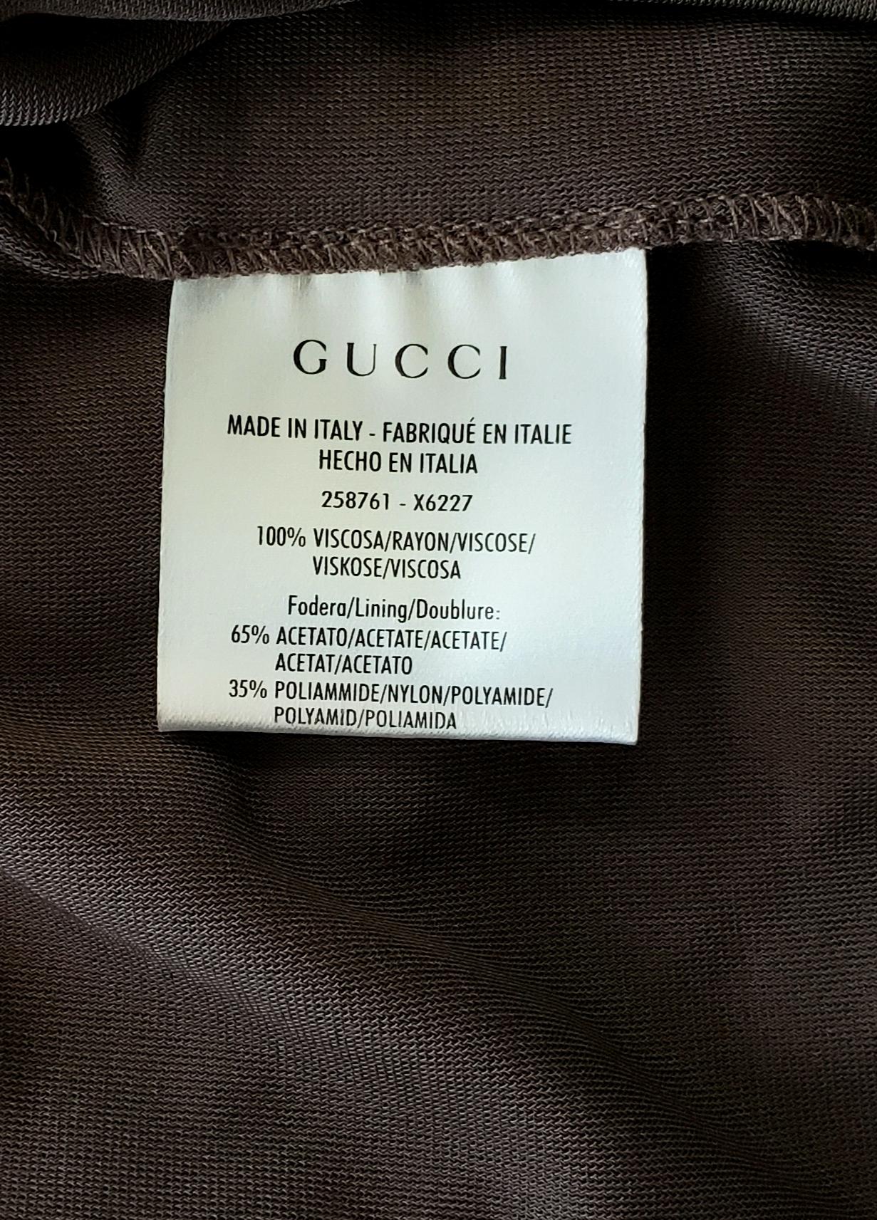 New GUCCI BROWN JERSEY DRESS WITH JEWELED BOW PIN 38 - 4 2