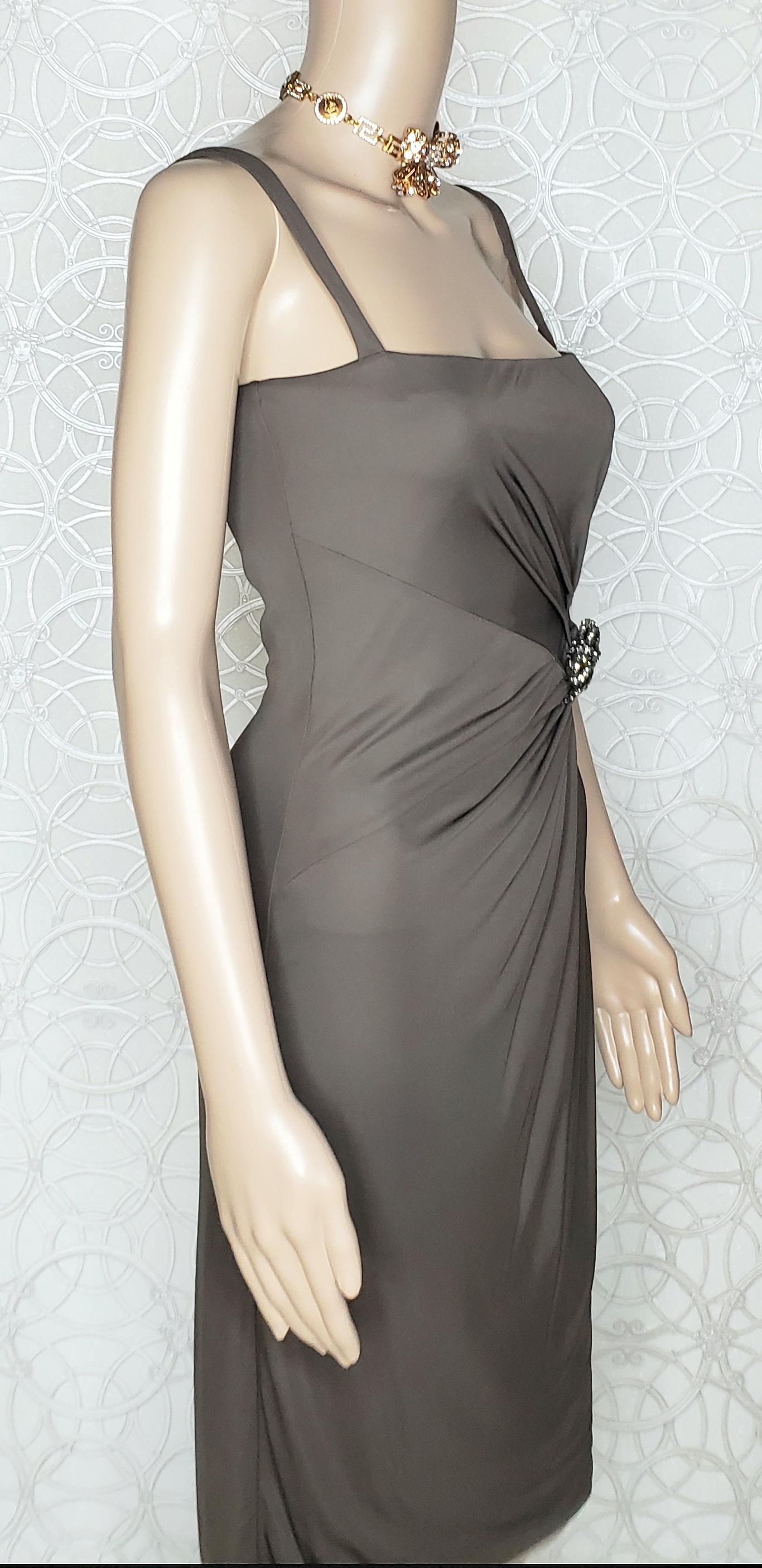Women's New GUCCI BROWN JERSEY DRESS WITH JEWELED BOW PIN 38 - 4