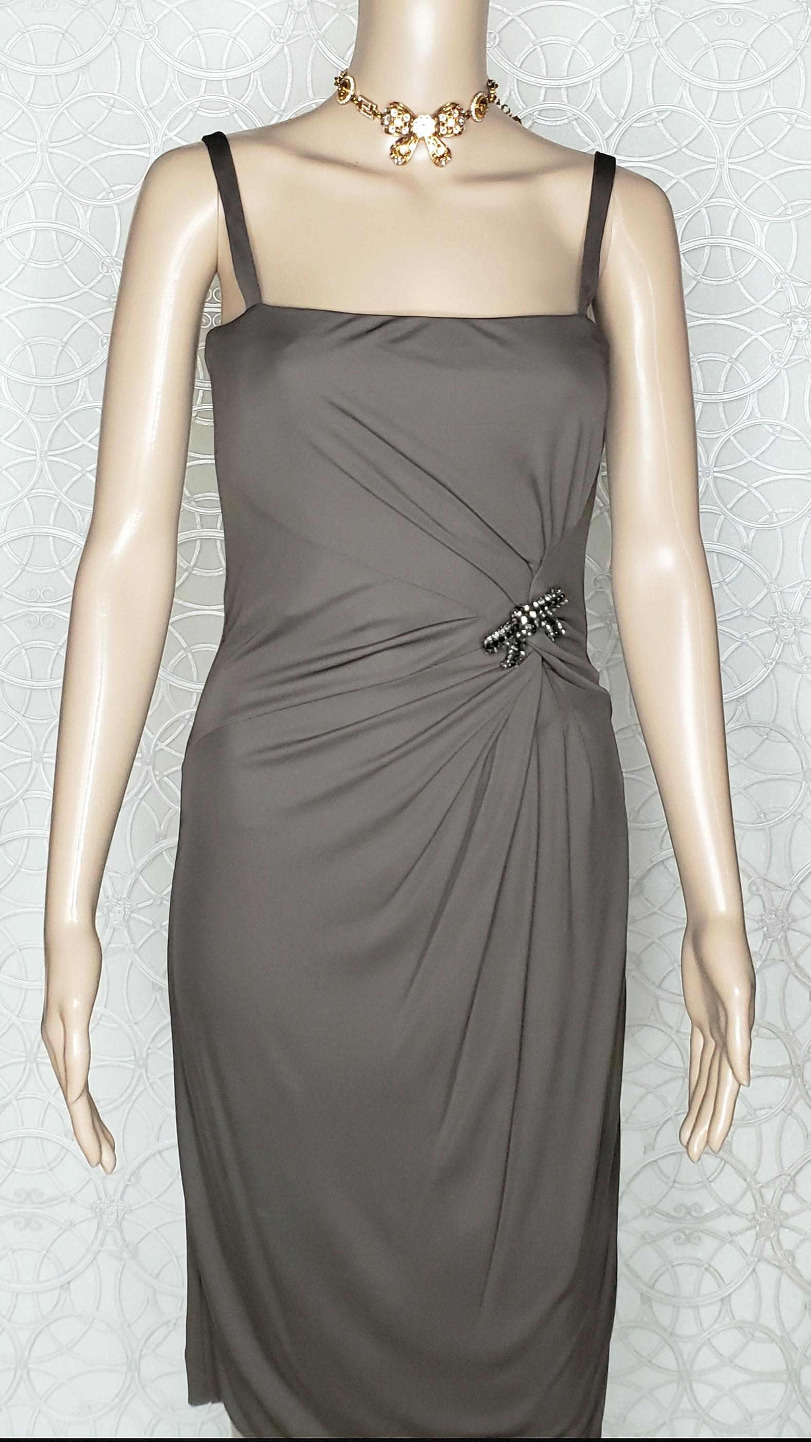 New GUCCI BROWN JERSEY DRESS WITH JEWELED BOW PIN 38 - 4 1