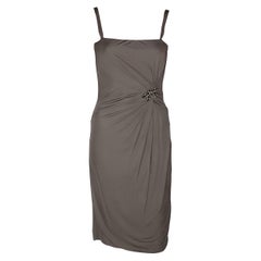 New GUCCI BROWN JERSEY DRESS WITH JEWELED BOW PIN 38 - 4
