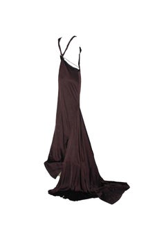 NEW Gucci by Tom Ford 2002 Silk Leather Evening Gown with Panel Train 40