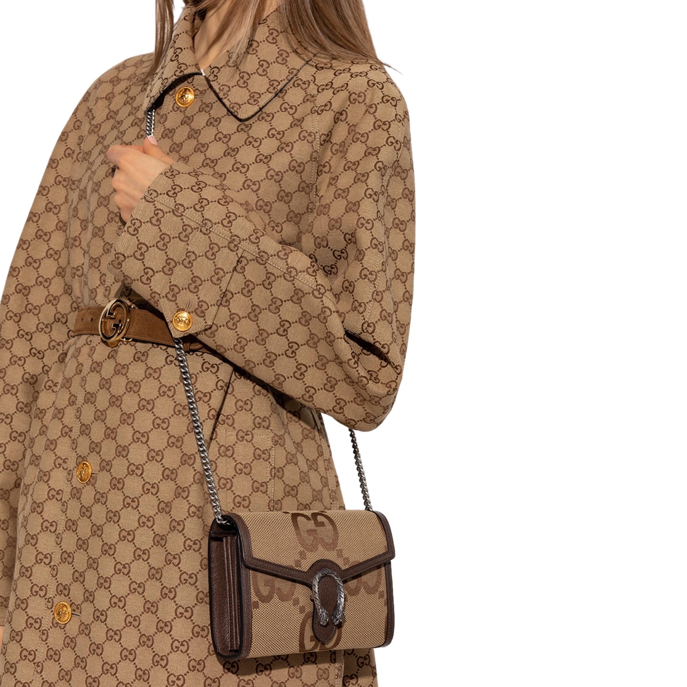 NEW Gucci Camel Ebony Dionysus Jumbo GG Canvas Wallet Crossbody Bag For Sale 7
