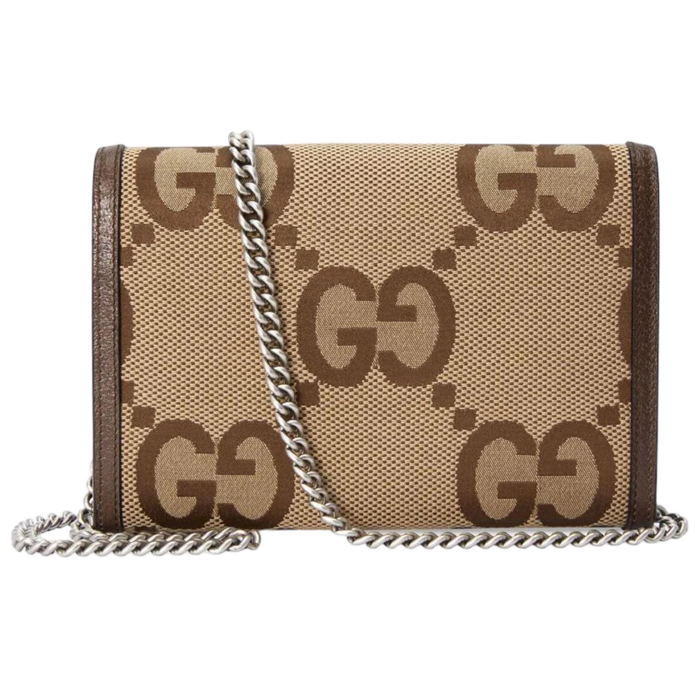 NEW Gucci Camel Ebony Dionysus Jumbo GG Canvas Wallet Crossbody Bag For Sale 1