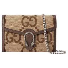 Used NEW Gucci Camel Ebony Dionysus Jumbo GG Canvas Wallet Crossbody Bag