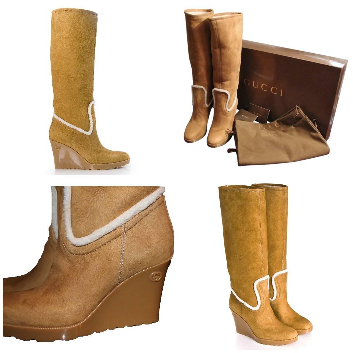 Bottes en shearling de Gucci
Tout neuf
* Shearling de couleur camel
* Taille américaine : 8.5
* Super doux en daim, en peau d'agneau mérinos et en shearling
Doublure en shearling au niveau des orteils
* Logo GG sur le côté du talon
* Plate-forme