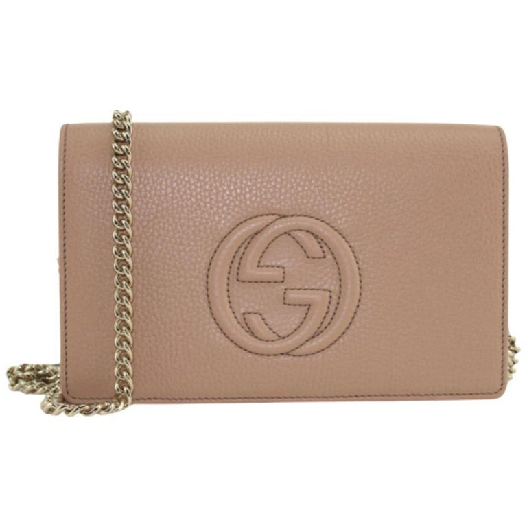 NEW Gucci Camelia Beige Soho Disco Wallet on Chain Crossbody Shoulder Bag