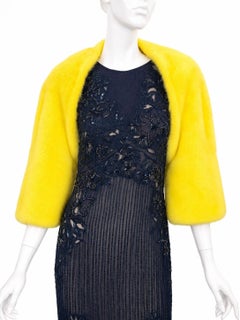 New Gucci Canary Yellow Mink Fur Cape Jacket Italian size 42