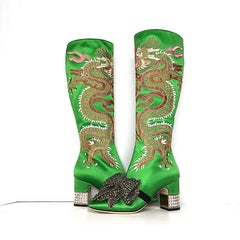 NEW Gucci Candy Dragon Embroidered Bow Crystal Embellished Knee High Boots 36