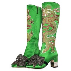 NEW Gucci Candy Dragon Embroidered Bow Crystal Embellished Knee High Boots 36