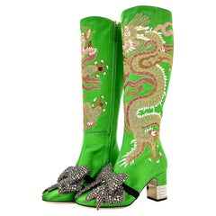 NEW Gucci Candy Dragon Embroidered Bow Crystal Embellished Knee High Boots 37