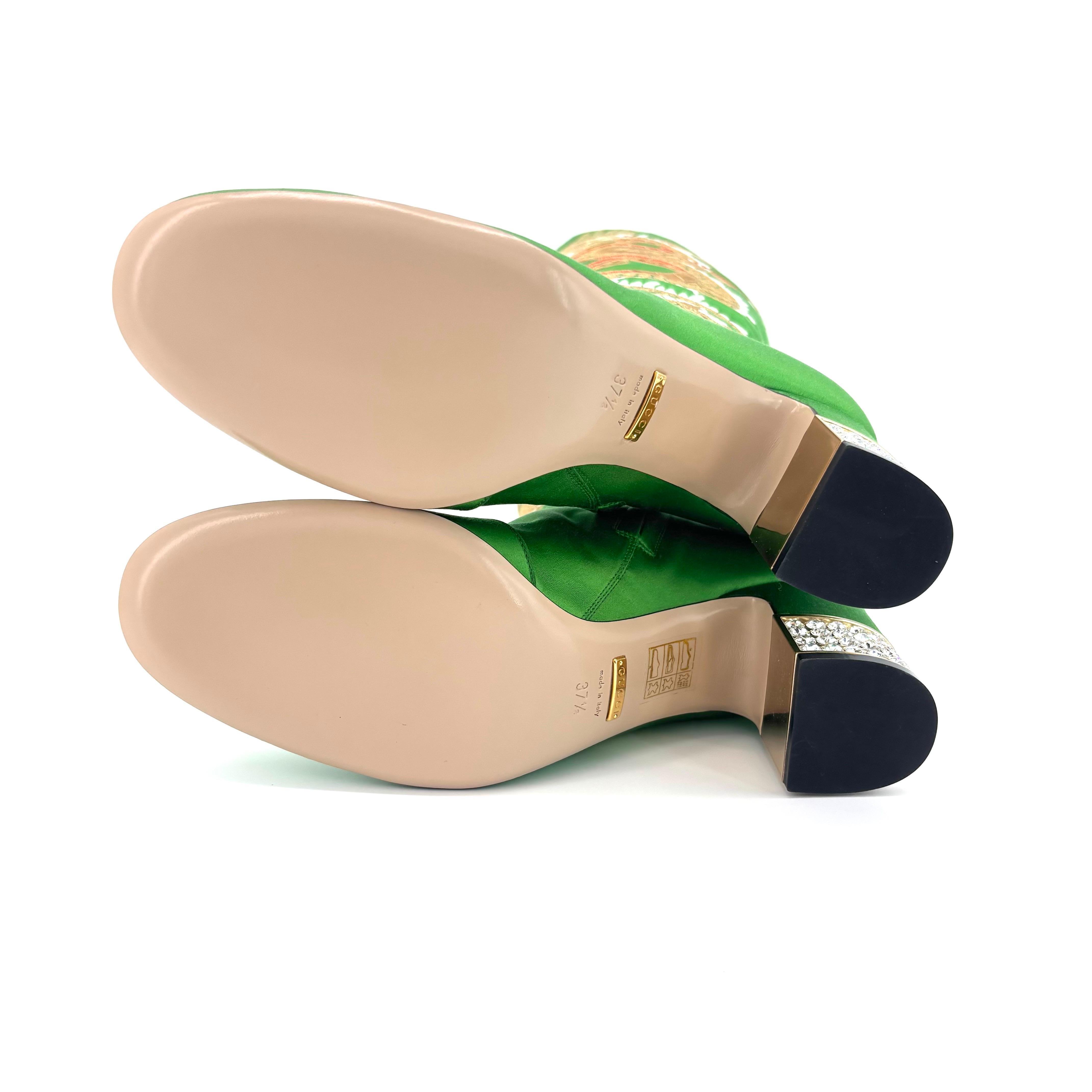 NUEVO Gucci Dragón de caramelo con lazo bordado Botas altas a la rodilla con adornos de cristal 37.5 en venta 2