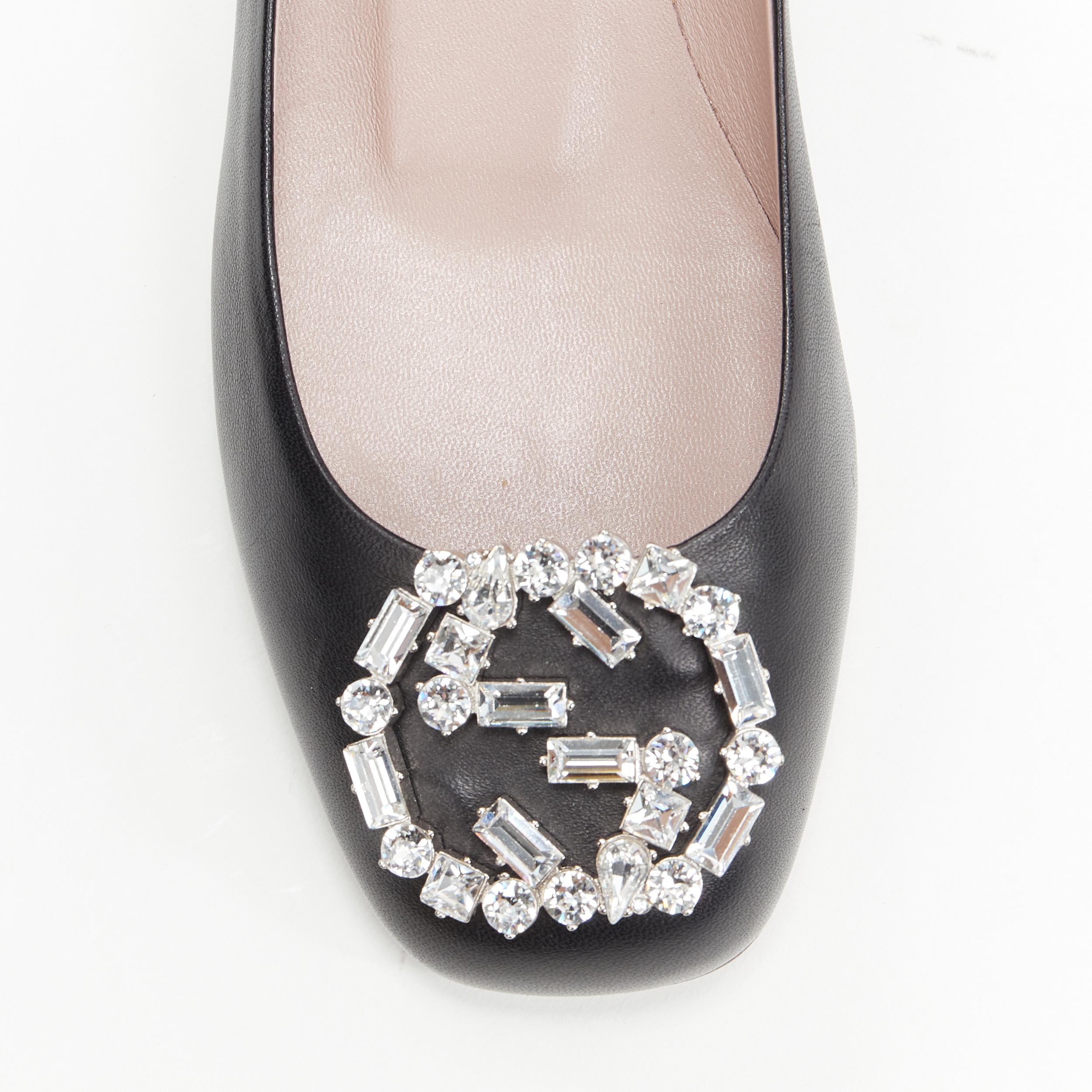 new GUCCI Charlotte black crystal jewel GG brooch round toe block heel pump EU36 In New Condition In Hong Kong, NT
