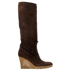 New Gucci Chocolate Brown Shearling Wedge Boots Sz 6