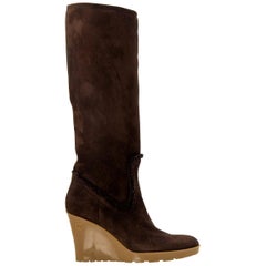 New Gucci Chocolate Brown Shearling Wedge Boots Sz 8.5