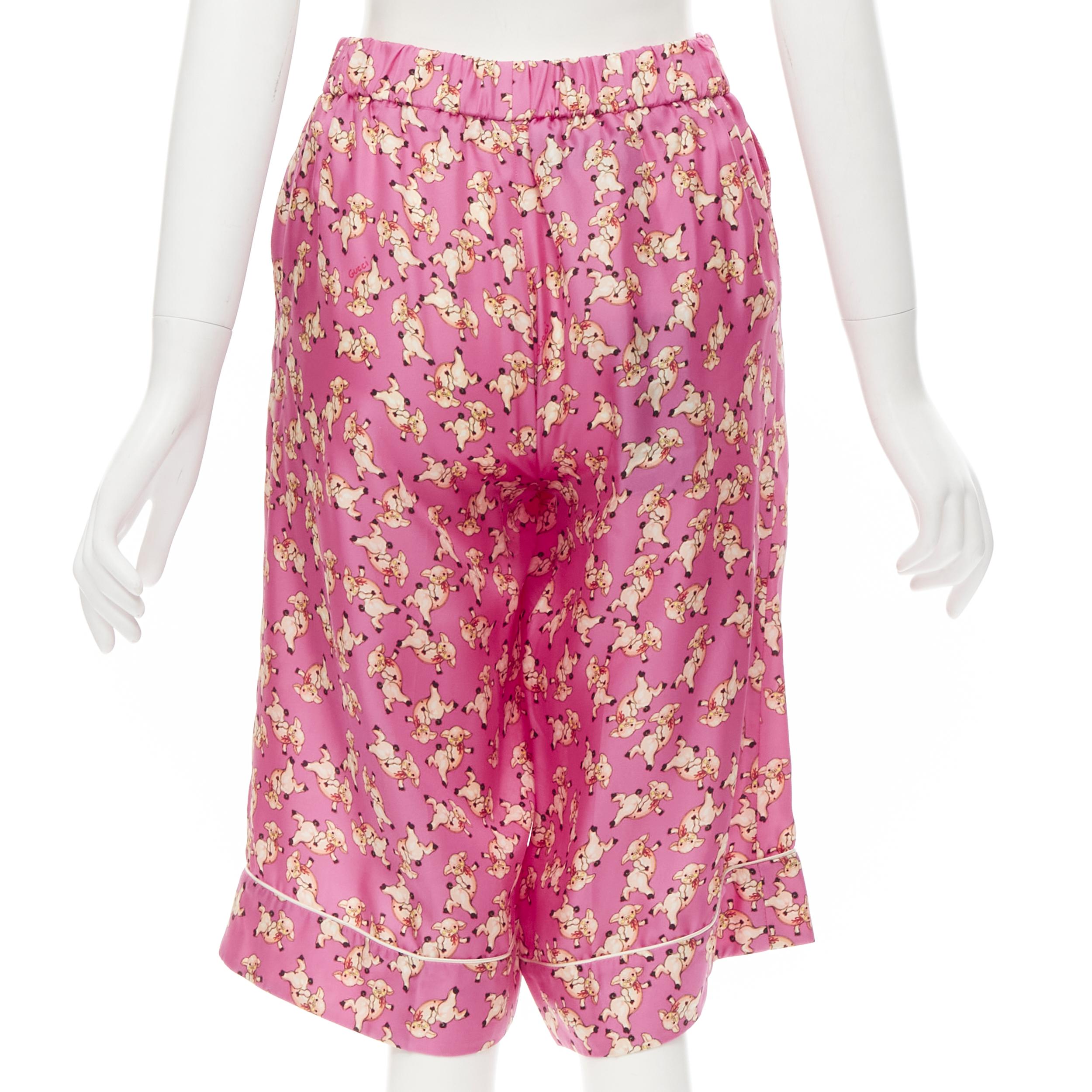 Women's new GUCCI CNY 2019 100% silk pink piggy print cropped pajama shirt IT36 XS rare For Sale