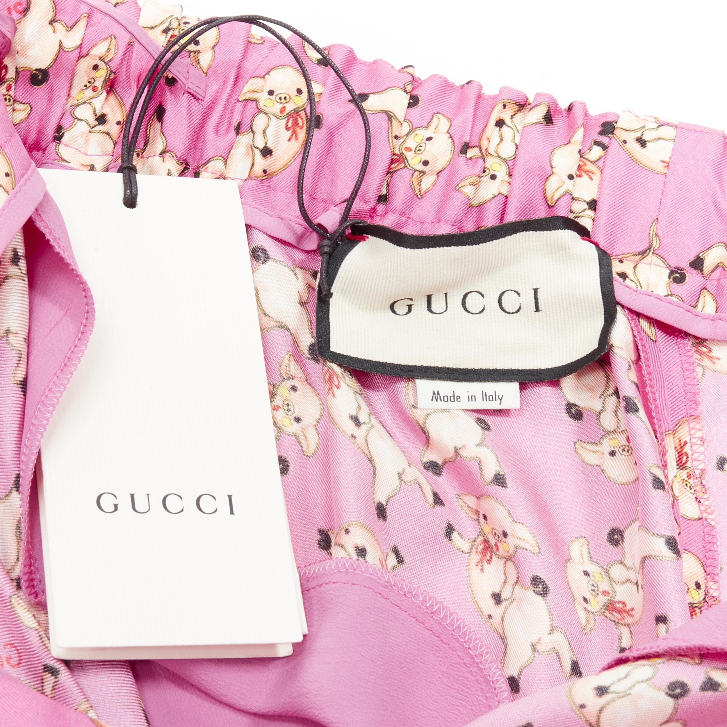 Neu GUCCI CNY 2019 100% Seide Rosa Piggy Print Kurzarm-Pjama-Hemd IT36 XS selten im Angebot 3