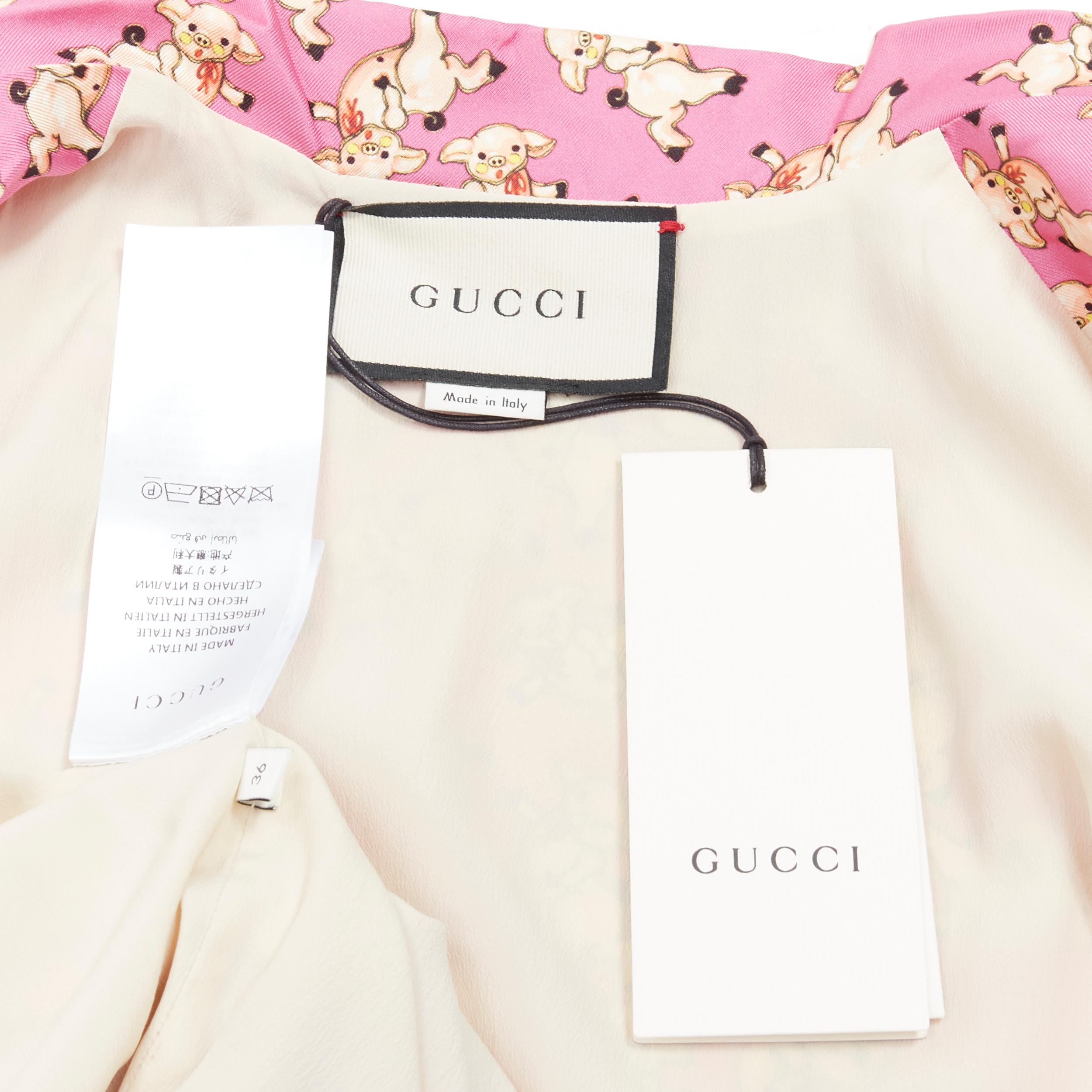 new GUCCI CNY 2019 100% silk pink piggy print cropped pajama shirt IT36 XS rare For Sale 3