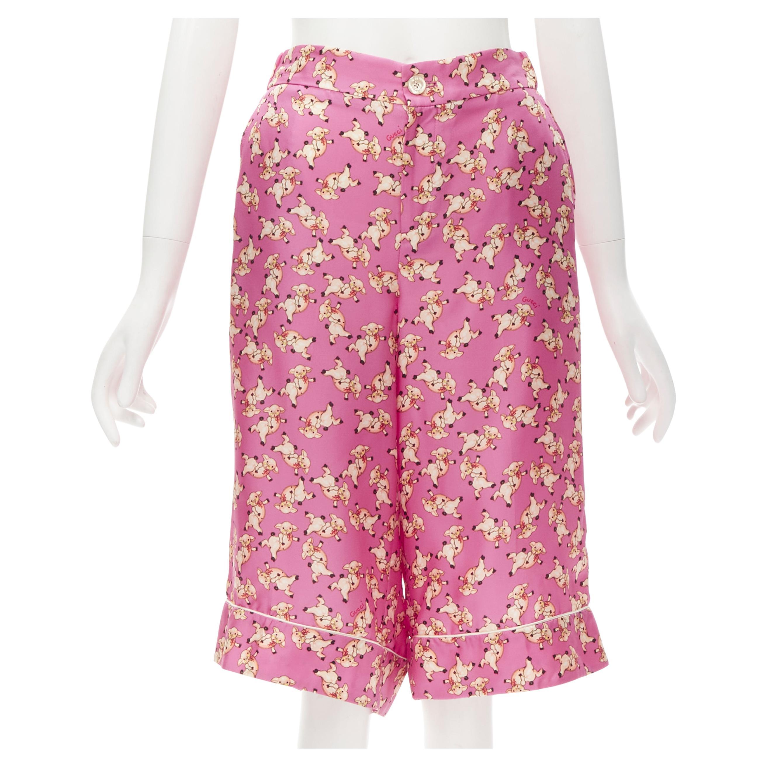 Neu GUCCI CNY 2019 100% Seide Rosa Piggy Print Kurzarm-Pjama-Hemd IT36 XS selten im Angebot