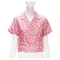 new GUCCI CNY 2019 100% silk pink piggy print cropped pajama shirt IT36 XS rare