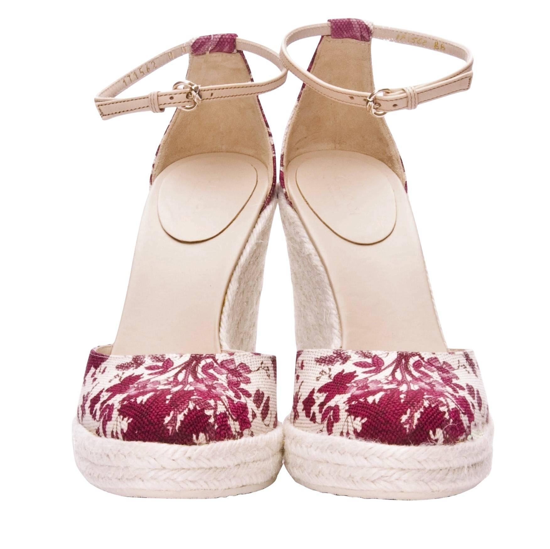 New Gucci Cruise 2007 Runway Flora Wedge Espadrille Heels Sz 8 2