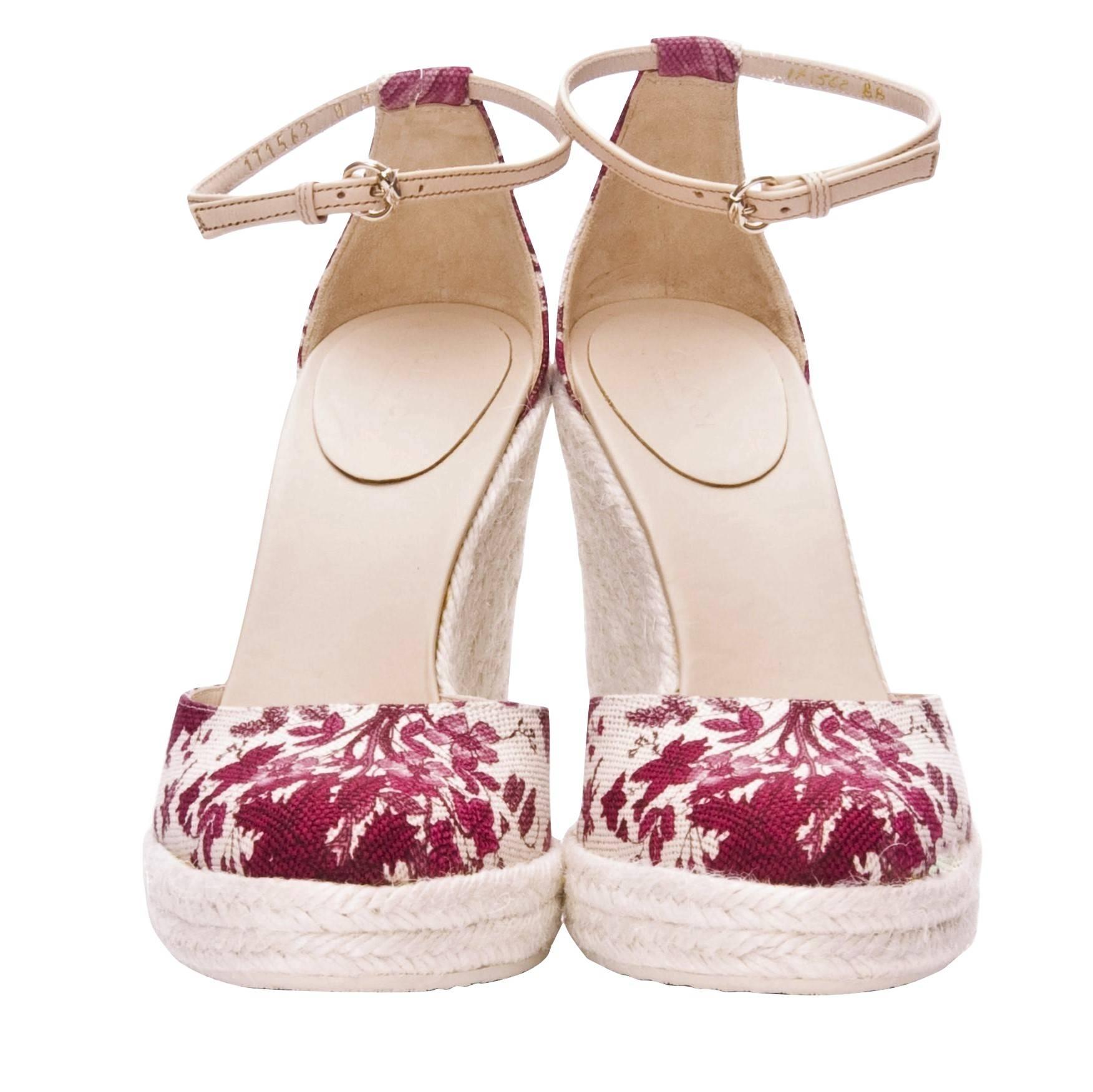 New Gucci Cruise New 2007 Runway Flora Wedge Espadrille Heels Sz 9 For Sale 2