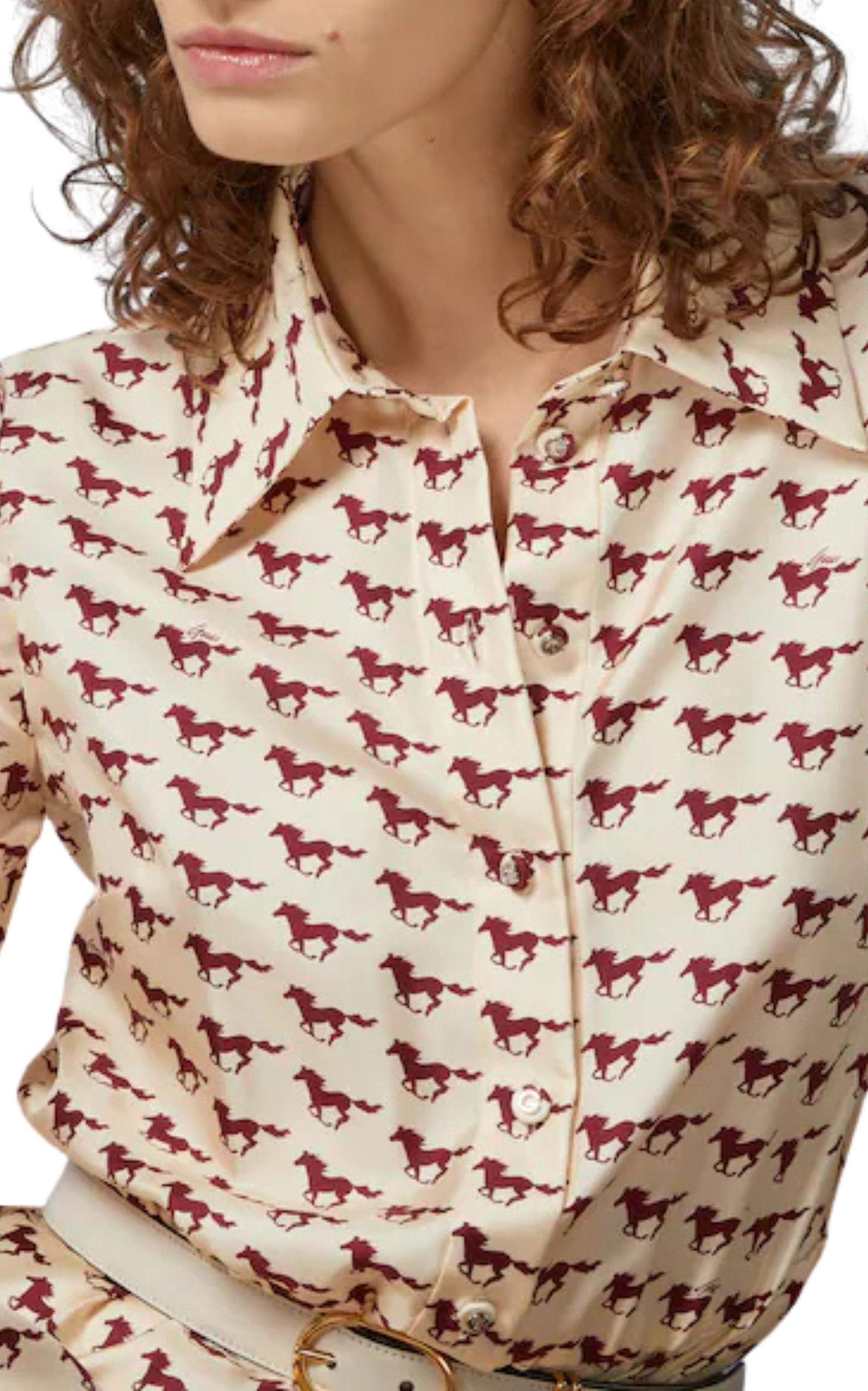 De las mujeres Nuevo Gucci Vestido de seda con estampado de caballos en diagonal IT40 en venta