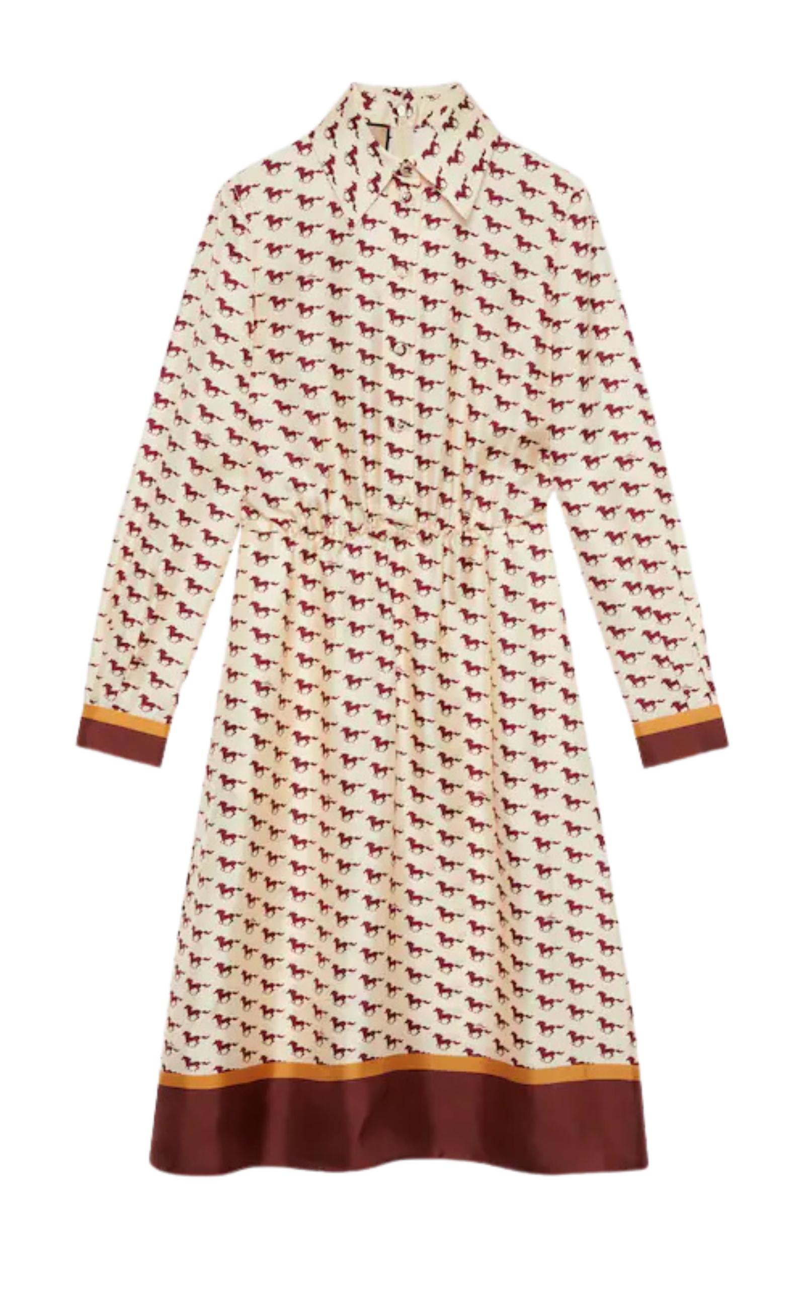 Nuevo Gucci Vestido de seda con estampado de caballos en diagonal IT40
