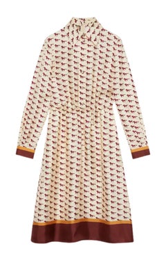 Nuevo Gucci Vestido de seda con estampado de caballos en diagonal IT40
