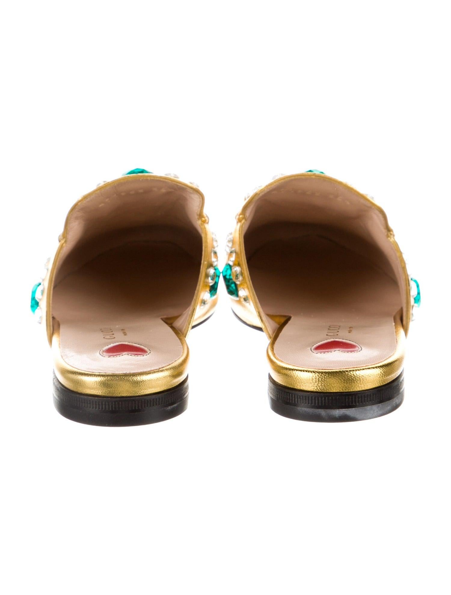 New Gucci Disco Princetown Gold Jeweled Loafers Slides Flats Sz 36 In New Condition In Leesburg, VA