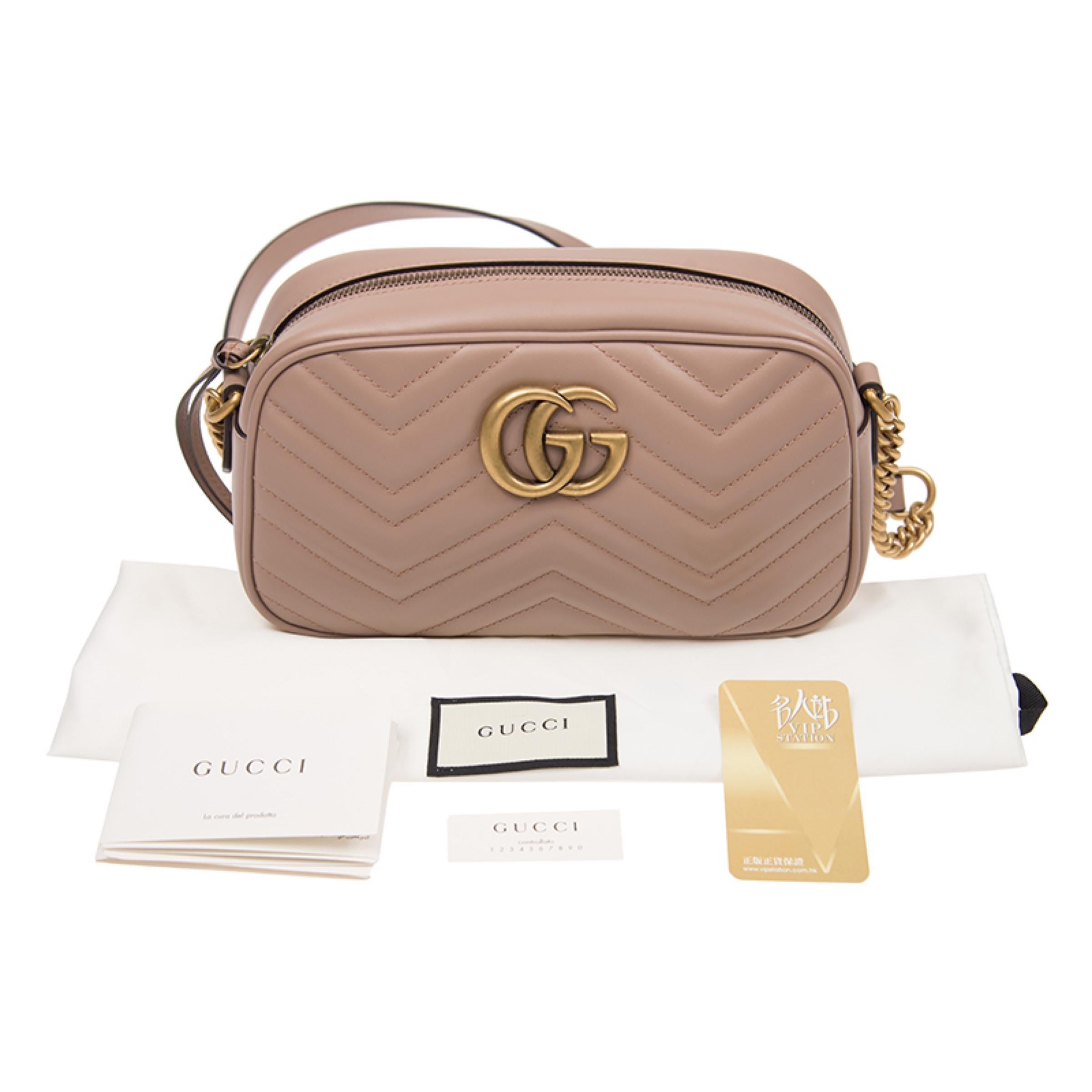 NEW Gucci Dusty Pink Marmont Small Matelasse Crossbody Shoulder Bag For Sale 8