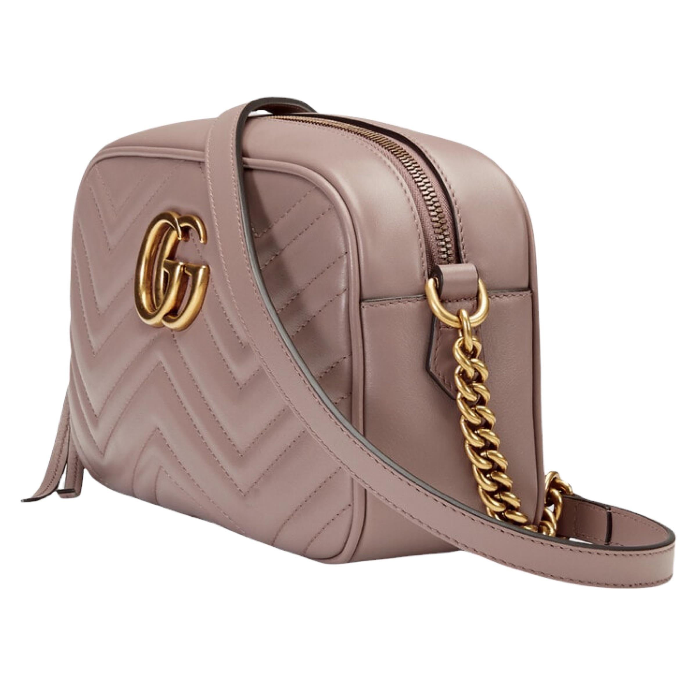 Brown NEW Gucci Dusty Pink Marmont Small Matelasse Crossbody Shoulder Bag For Sale