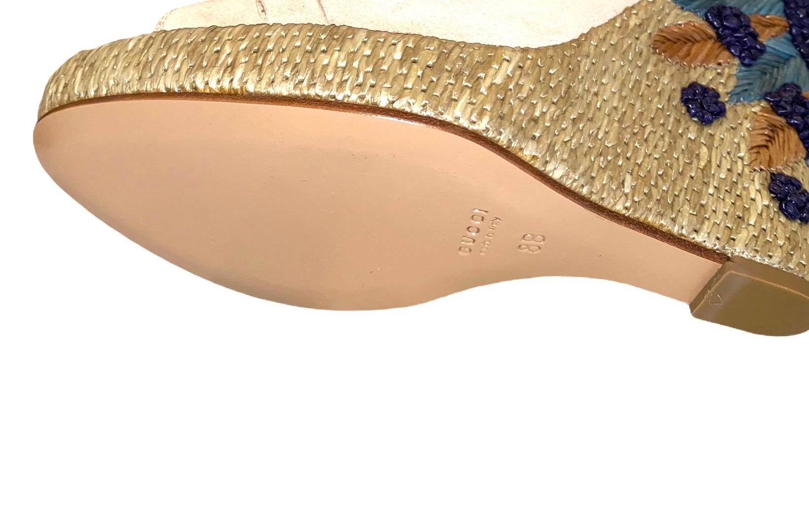 NEW Gucci Embroidered Floral Suede Horsebit Platform Wedge Sandals High Heels 8 For Sale 8