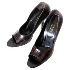 NEW Gucci by Tom Ford FW 1998 Exotic Brown High Heel Peep Toes Sandals 39.5